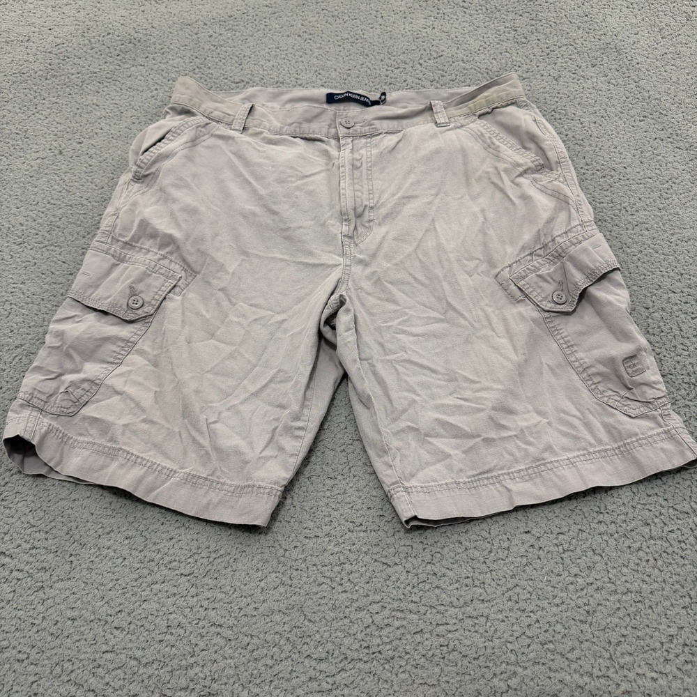 Calvin Klein Cargo Shorts Mens Size 38 Grey Ripstop Casual Utility Outdoor